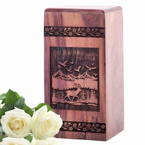 Deer Wooden Large Urns For Human Ashes - Adult Ash Holder